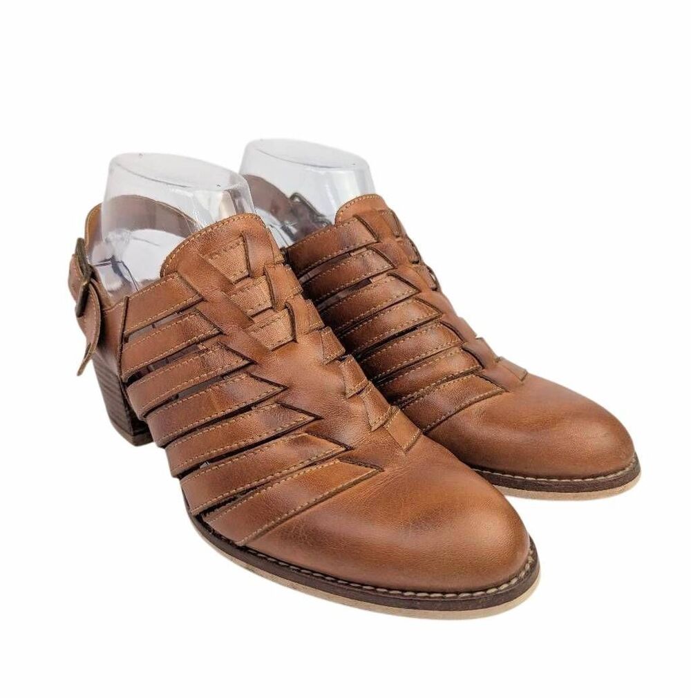 Pikolinos amber tan distressed leather closed toe sandals heels women 38 EU 8 US